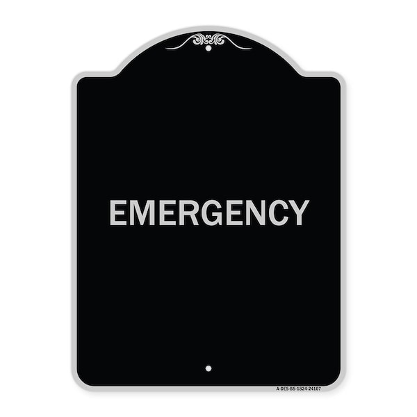 Designer Series Sign Emergency, Black & Silver Heavy-Gauge Aluminum Sign, 24" x 18", BS-1824-24107